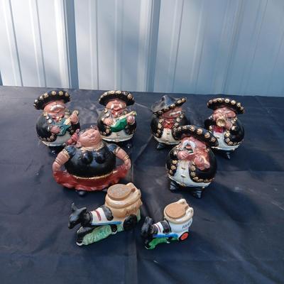 VERY CUTE MARIACHI FIGURES FROM MEXICO AND 2 ASH DONKEYS