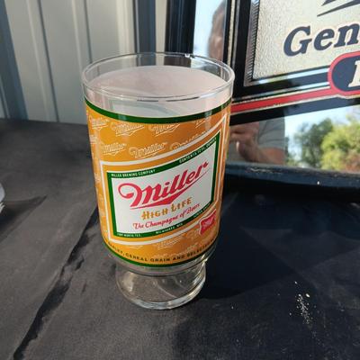 MIRRORED MILLER SIGN, LARGE GLASS AND STEIN