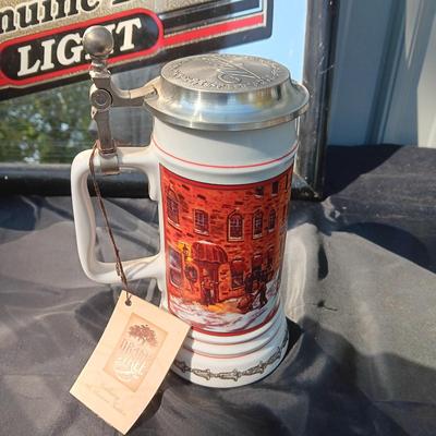 MIRRORED MILLER SIGN, LARGE GLASS AND STEIN