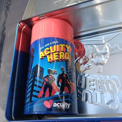 WATCHMAN & ACUITY HERO TIN LUNCH BOXES WITH THERMOSES