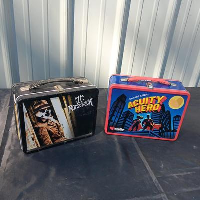 WATCHMAN & ACUITY HERO TIN LUNCH BOXES WITH THERMOSES