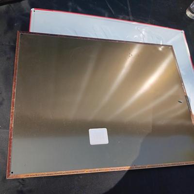2 INDIAN MOTORCYCLE TIN SIGNS, PICTURE FRAME AND GLASS