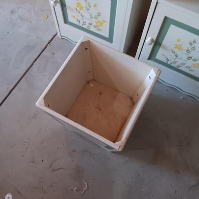 2 HAND PAINTED MATCHING NIGHTSTANDS AND WASTE CAN