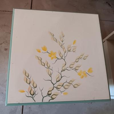 2 HAND PAINTED MATCHING NIGHTSTANDS AND WASTE CAN