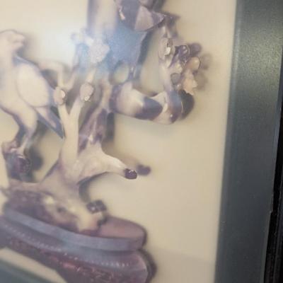 Framed Art Resin in Relief Birds on a Branch Matches the Soapstone Carving in Lot #405