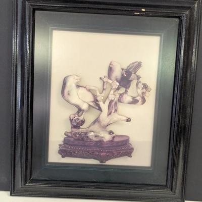 Framed Art Resin in Relief Birds on a Branch Matches the Soapstone Carving in Lot #405
