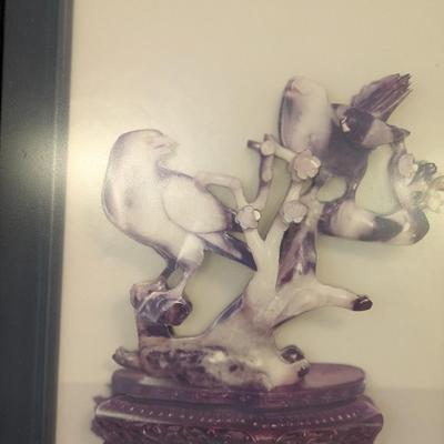 Framed Art Resin in Relief Birds on a Branch Matches the Soapstone Carving in Lot #405