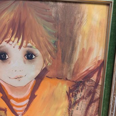 Vintage Etienne Boy with News Paper Original Watercolor Painting