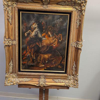 Vintage Framed Art on Canvas “Götterdämmerung” in Classical Gilded Frame