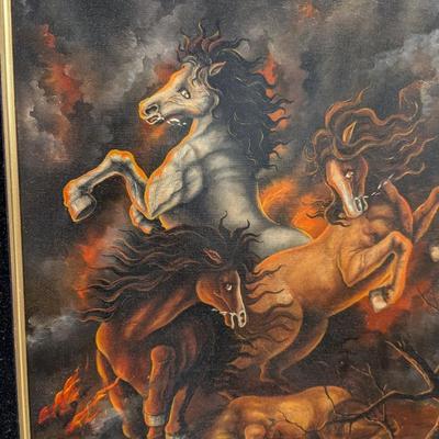 Vintage Framed Art on Canvas “Götterdämmerung” in Classical Gilded Frame