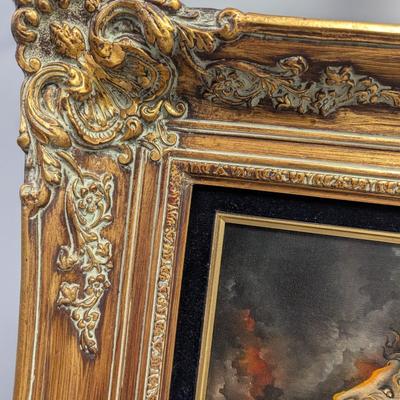 Vintage Framed Art on Canvas “Götterdämmerung” in Classical Gilded Frame