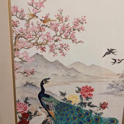 "The Awakening Of Spring" Signed Wei tseng Yang Framed Peacock Silkscreen 1980's