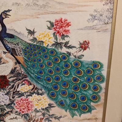 "The Awakening Of Spring" Signed Wei tseng Yang Framed Peacock Silkscreen 1980's