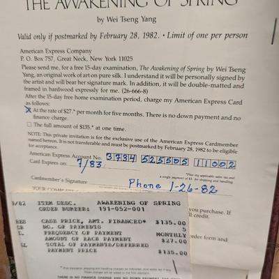 "The Awakening Of Spring" Signed Wei tseng Yang Framed Peacock Silkscreen 1980's