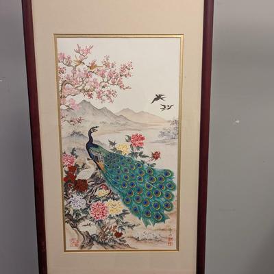 "The Awakening Of Spring" Signed Wei tseng Yang Framed Peacock Silkscreen 1980's