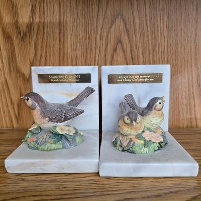 Ceramic and porcelain Sparrows - book ends - trinket boxes - and a welcome to our home wall plaque