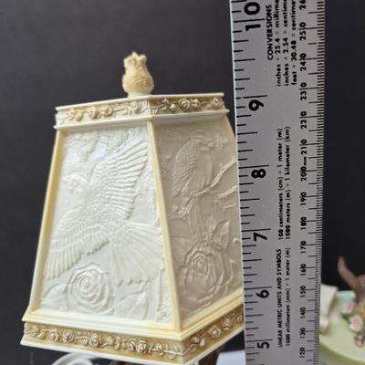 Porcelain bird trinket box and a small bird lamp