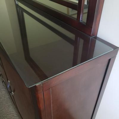 Two Toned Wooden Dresser with Mirror and Glass Top (PB-KD)