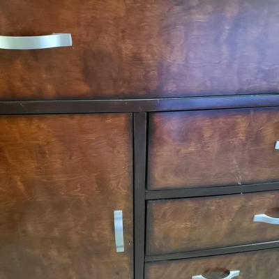 Two Toned Wooden Dresser with Mirror and Glass Top (PB-KD)