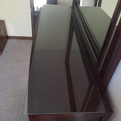 Two Toned Wooden Dresser with Mirror and Glass Top (PB-KD)