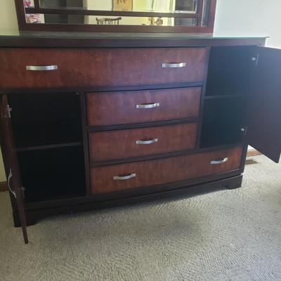 Two Toned Wooden Dresser with Mirror and Glass Top (PB-KD)