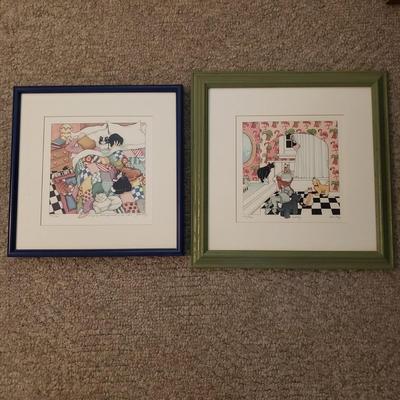 "Waiting" & "Sleeping Arrangements With Cats" by F. Greenberg - Signed & Numbered Prints (PB-BM)