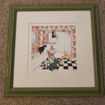 "Waiting" & "Sleeping Arrangements With Cats" by F. Greenberg - Signed & Numbered Prints (PB-BM)