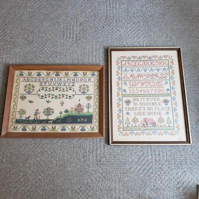 Two Framed Cross-Stitch Alphabet Samplers (GB-KD)