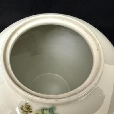 Antique Pair of Chinese Porcelain Jars with Wood Lids -9” Tall