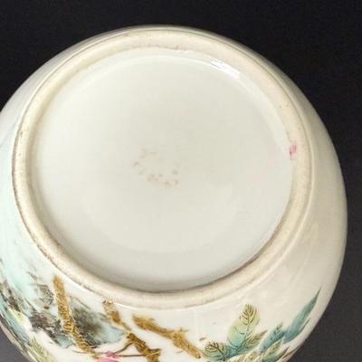 Antique Pair of Chinese Porcelain Jars with Wood Lids -9” Tall