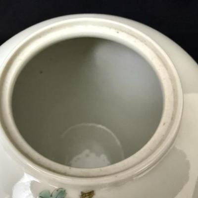 Antique Pair of Chinese Porcelain Jars with Wood Lids -9” Tall