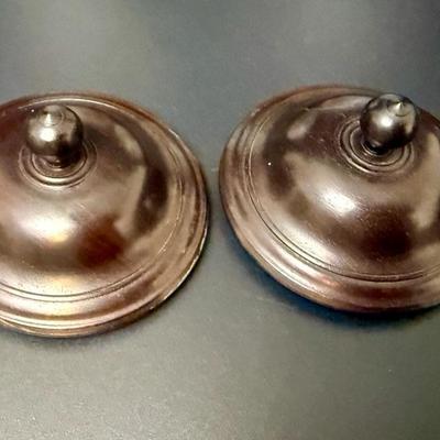 Antique Pair of Chinese Porcelain Jars with Wood Lids -9” Tall
