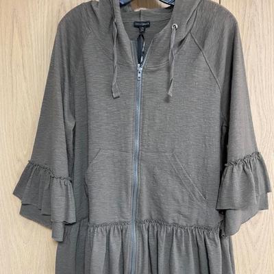 Coco + Carmen Olive Ruffle zip hoodie New!
