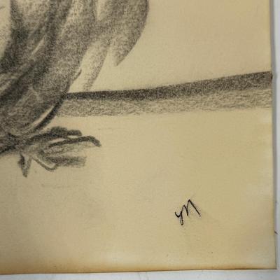 Original Charcoal or Pastel Drawing of a Rooster drawn on Paper signed M