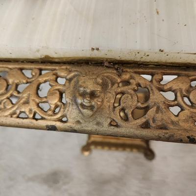 Antique Rembrandt Art Deco Cast Iron Marble Onyx Heavy Smoking Stand Table 14x14x24"H + (7") Finial