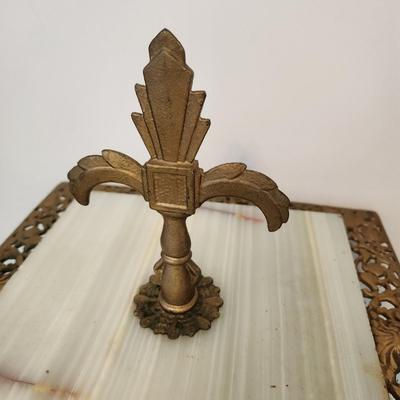 Antique Rembrandt Art Deco Cast Iron Marble Onyx Heavy Smoking Stand Table 14x14x24"H + (7") Finial