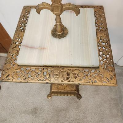 Antique Rembrandt Art Deco Cast Iron Marble Onyx Heavy Smoking Stand Table 14x14x24"H + (7") Finial