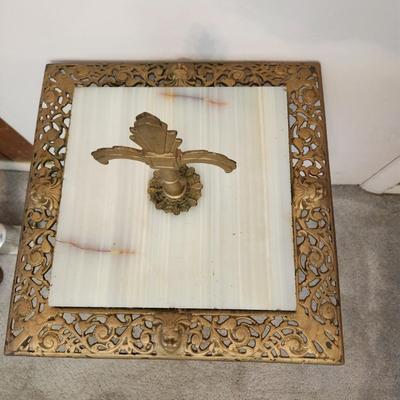 Antique Rembrandt Art Deco Cast Iron Marble Onyx Heavy Smoking Stand Table 14x14x24"H + (7") Finial
