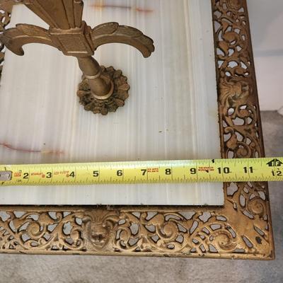 Antique Rembrandt Art Deco Cast Iron Marble Onyx Heavy Smoking Stand Table 14x14x24"H + (7") Finial