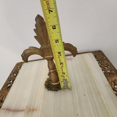 Antique Rembrandt Art Deco Cast Iron Marble Onyx Heavy Smoking Stand Table 14x14x24"H + (7") Finial