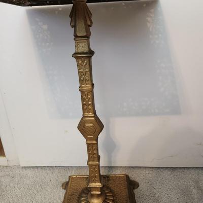 Antique Rembrandt Art Deco Cast Iron Marble Onyx Heavy Smoking Stand Table 14x14x24"H + (7") Finial