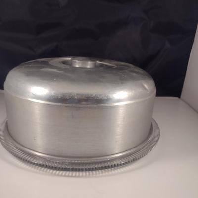 Glass Cake Plate with Aluminum Dome Cover