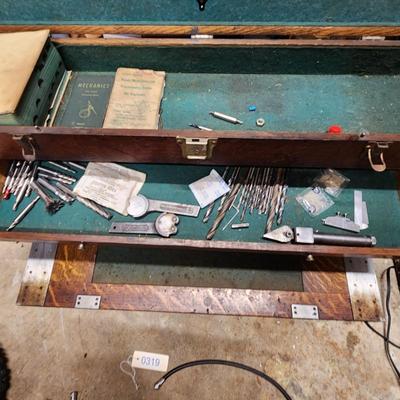 Vintage Wood Machinist Tool Chest includes Books and Contents shown 31x8x14H