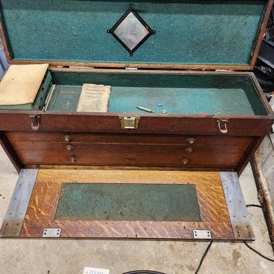 Vintage Wood Machinist Tool Chest includes Books and Contents shown 31x8x14H