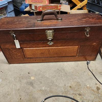 Vintage Wood Machinist Tool Chest includes Books and Contents shown 31x8x14H