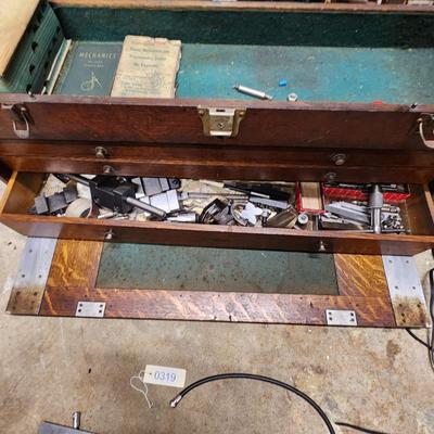 Vintage Wood Machinist Tool Chest includes Books and Contents shown 31x8x14H