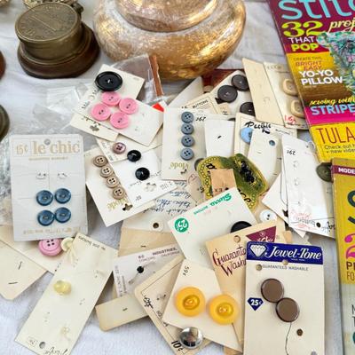 Vintage sewing magazines, Buttons, Vintage NY water main caps boxes