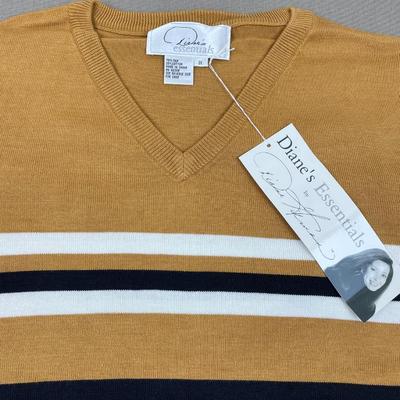 New V-neck Carmel & Black Fine Gauge Sweater 1X