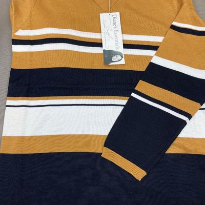 New V-neck Carmel & Black Fine Gauge Sweater 1X