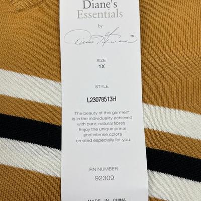 New V-neck Carmel & Black Fine Gauge Sweater 1X